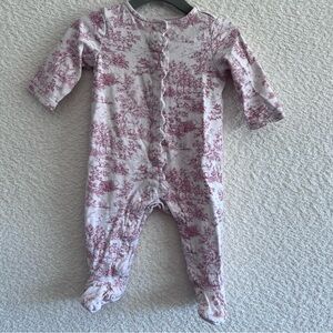 Janie And Jack Baby Pink Toile Pearl Woodland One Piece Pajamas Size 6-9 Months‎